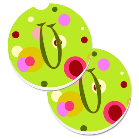 Carolines Treasures Letter U Monogram Lime Green Set of 2 Cup Holder Car Coaster CJ1010-UCARC